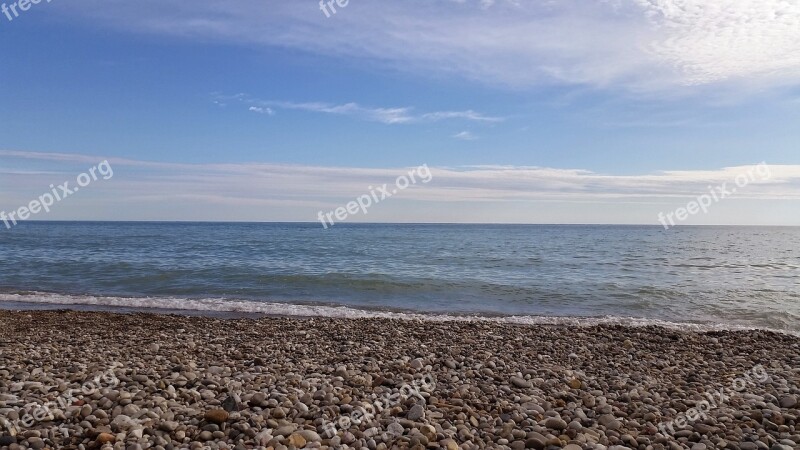 Lake Michigan Stony Beach Sky Horizon