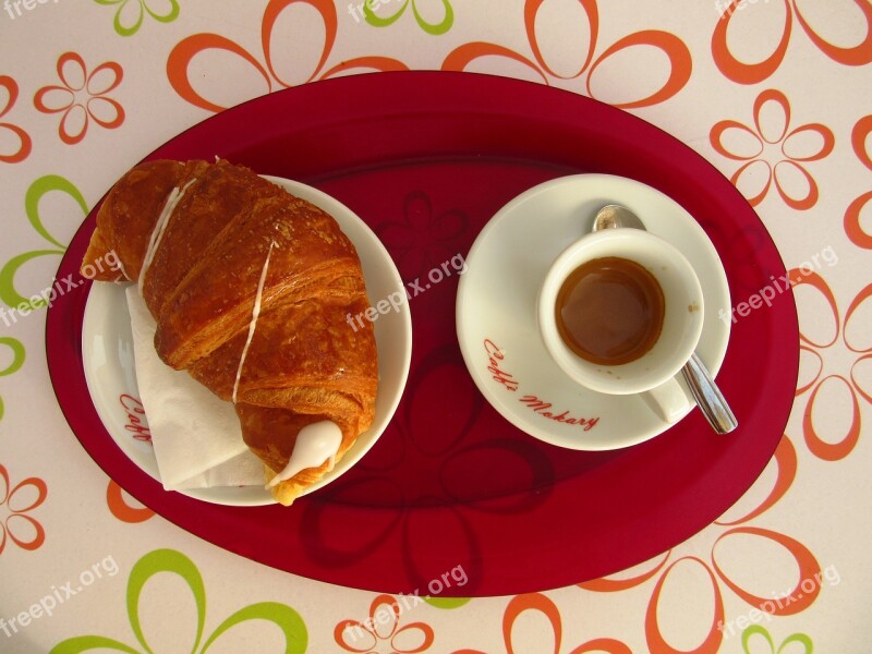 Coffee Croissant Breakfast Colorful Cup