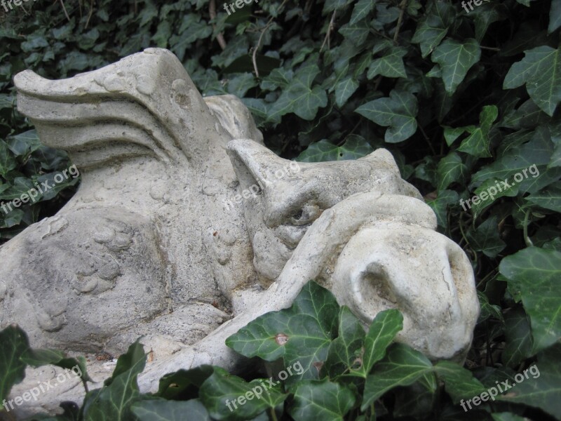 Dragon Statue Garden Ivy Mythical Creatures