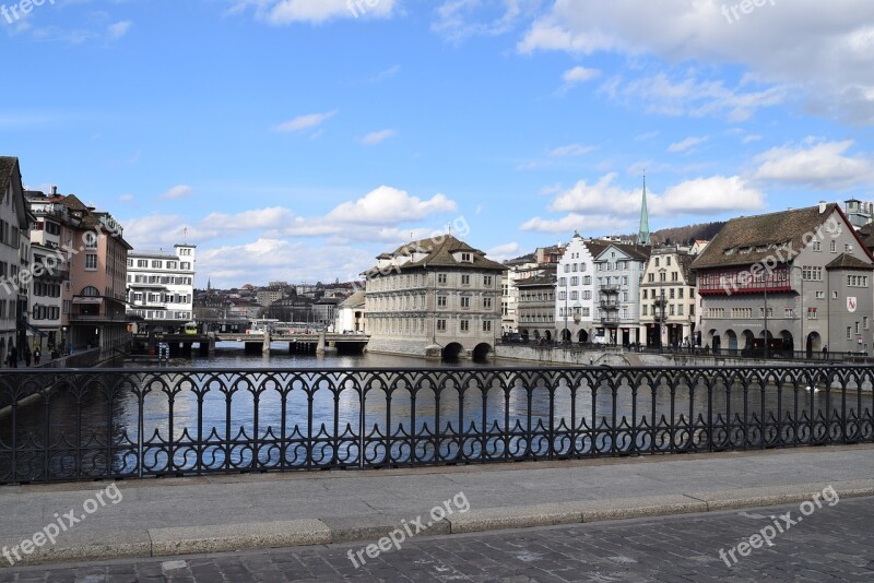 Swiss Zurich Bridge Building Sky