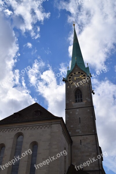 Swiss Cathedral Sky Zurich Free Photos