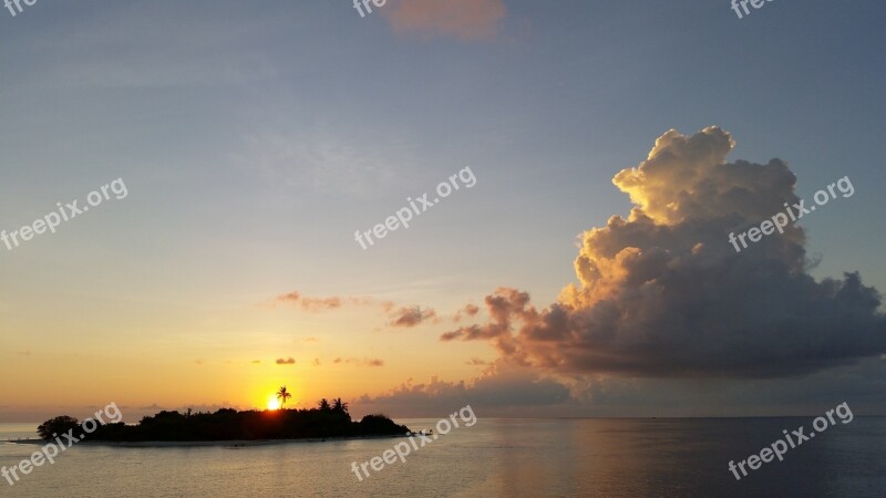 Island Clouds Sky Sea Maldives