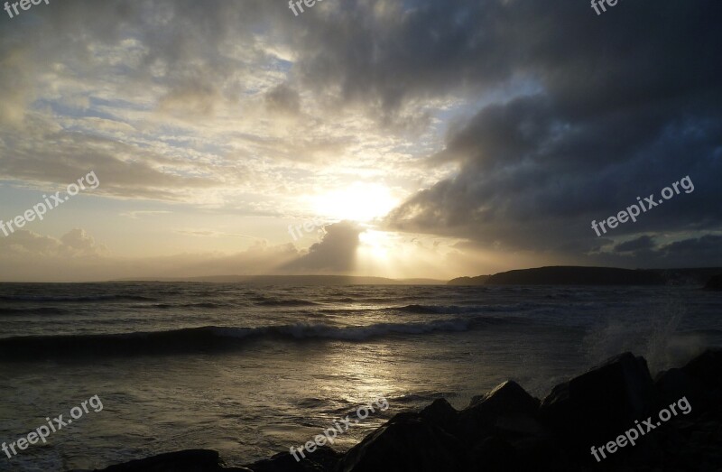 Landscape Ocean Waves Sunset Sea