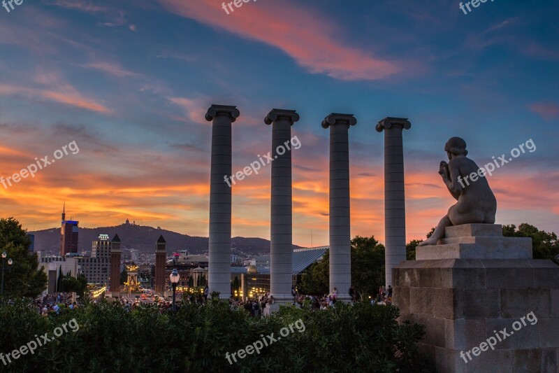 Barcelona Montjuic Plaza España Sunset Free Photos