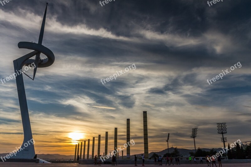 Barcelona Montjuic Sunset Horizon Setting Sun