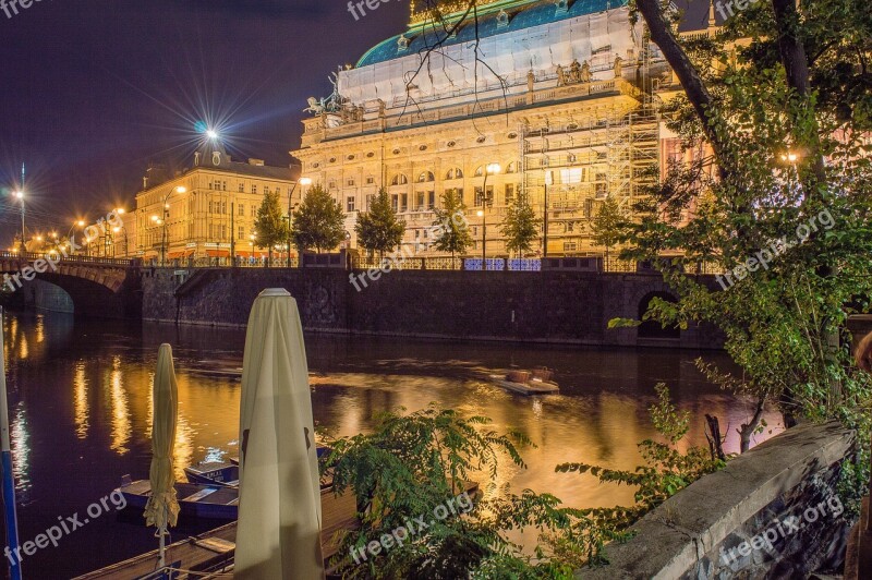 National Theatre Prague Night City Lights