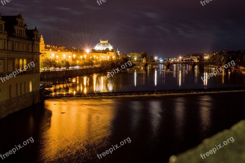 National Theatre Prague Night Lights City