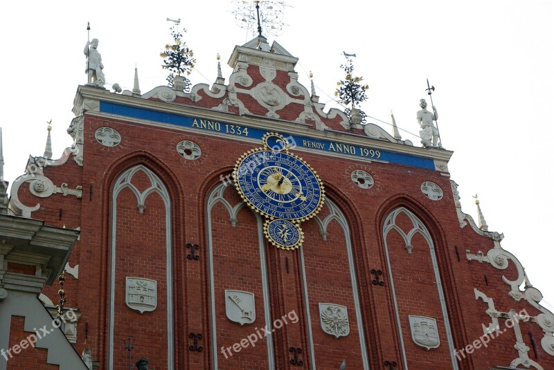 Latvia Riga Medieval Town Clock House Of The Blackheads