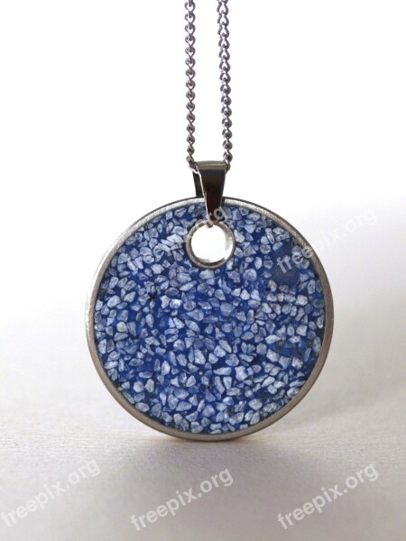 Pendant Necklace Round Blue Steel Concrete