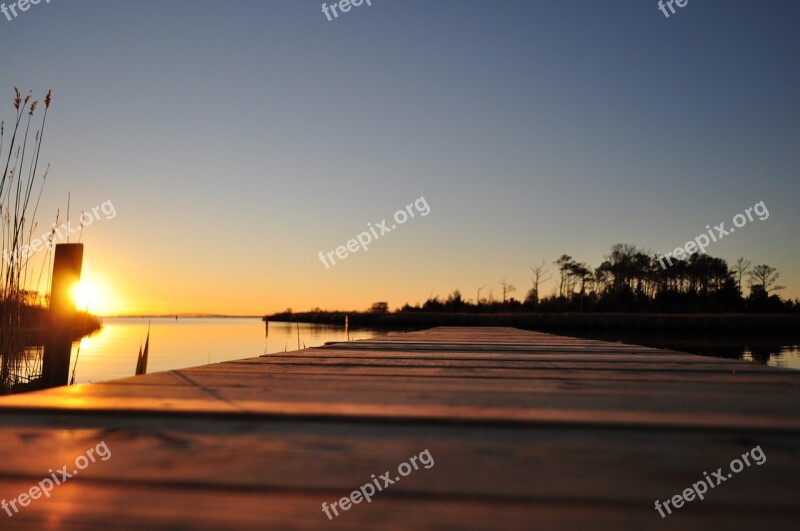 Sunset Boardwalk Water Sky Wooden