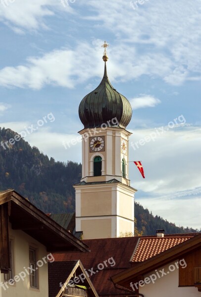 Bell Tower Oberammergau Bavaria Germany Saint Peters And Pauls Church