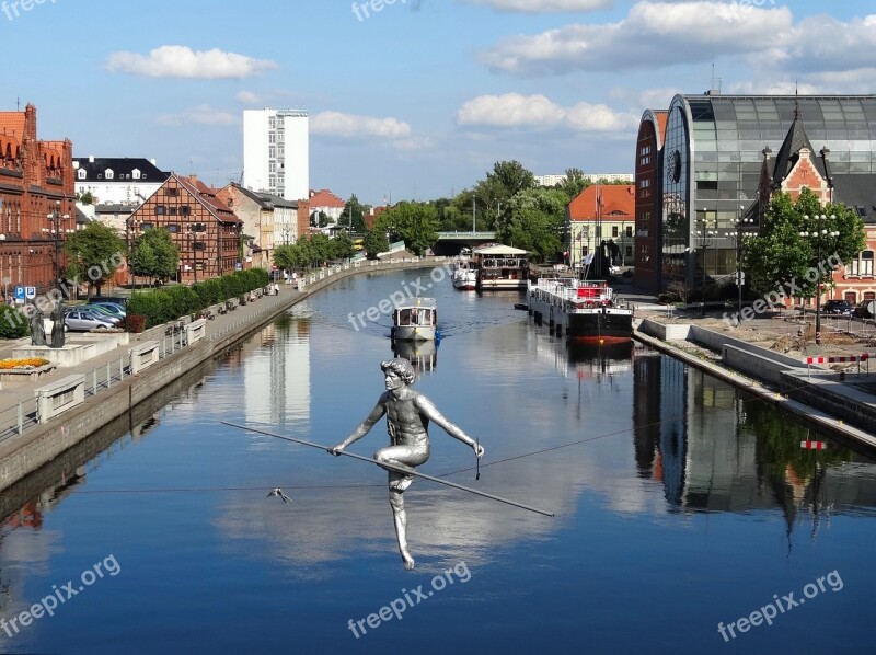 Old Town Bridge Bydgoszcz Canal River Statue