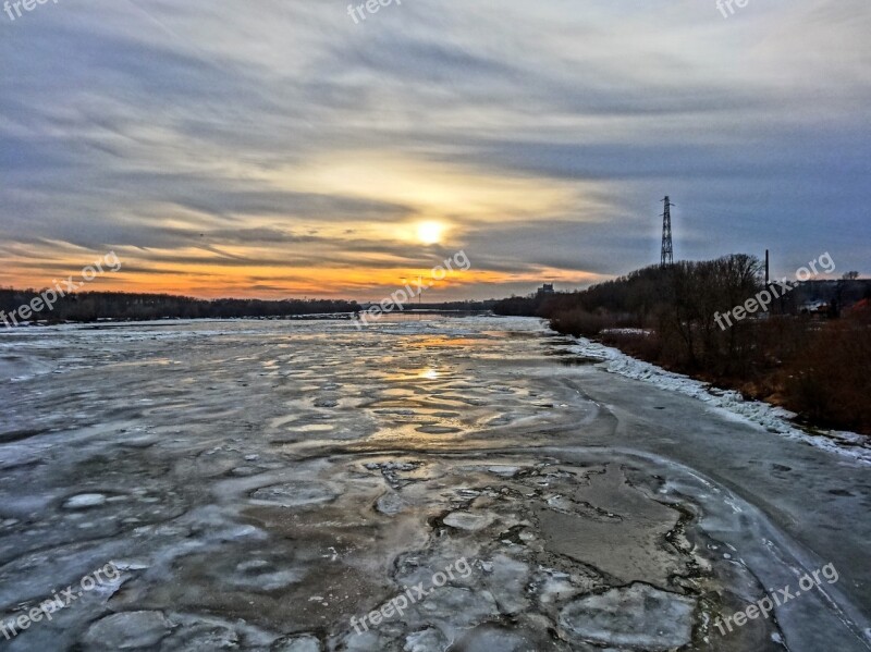 Vistula Bydgoszcz Sunset River Winter