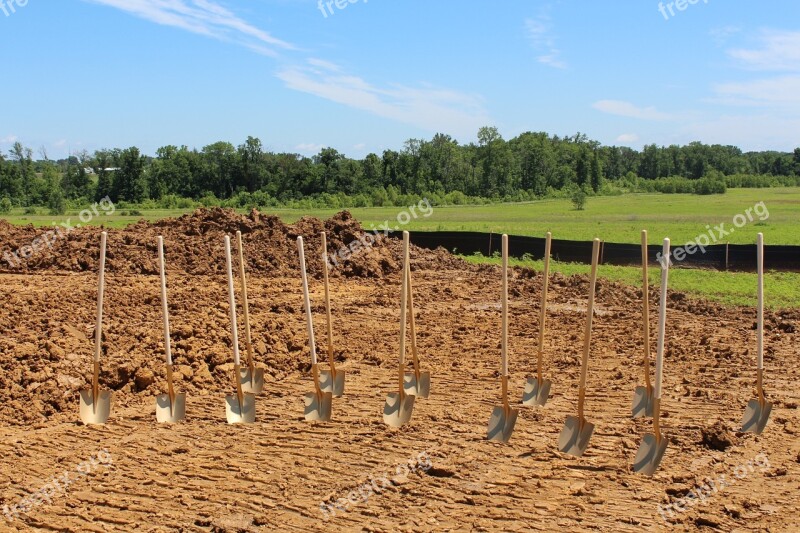 Groundbreaking Shovel Ceremony Dirt Gold Shovels