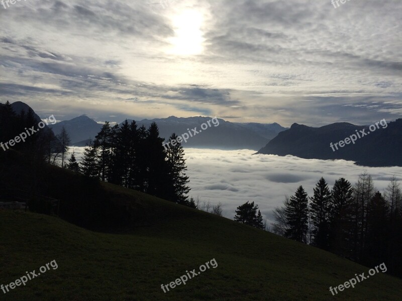 Light Snowfall Abendstimmung Autumn Nature Landscape