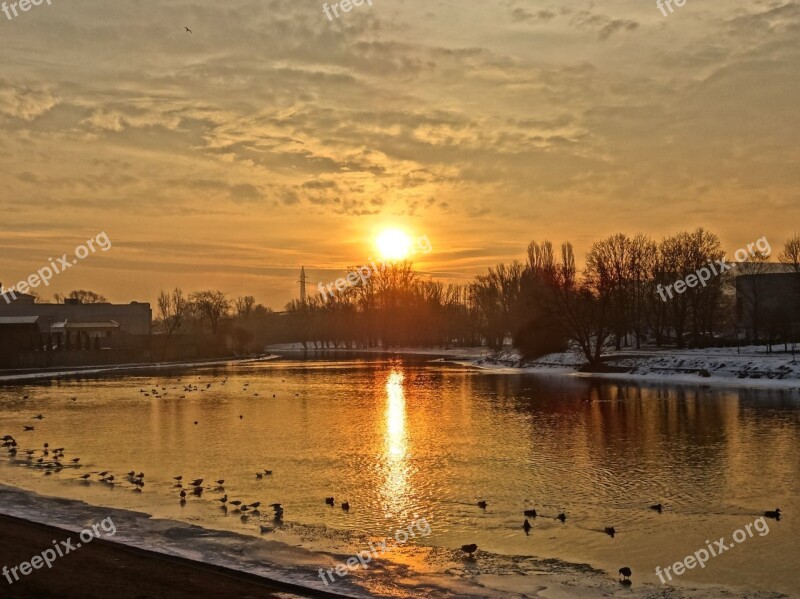 Brda River Poland Sunset Evening