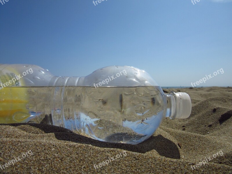 Water Bottle Sand Horizon Beach Heat