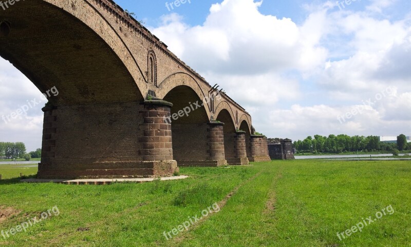 Rhine Railway Bridge Rhine Meadow Niederrhein Meadow