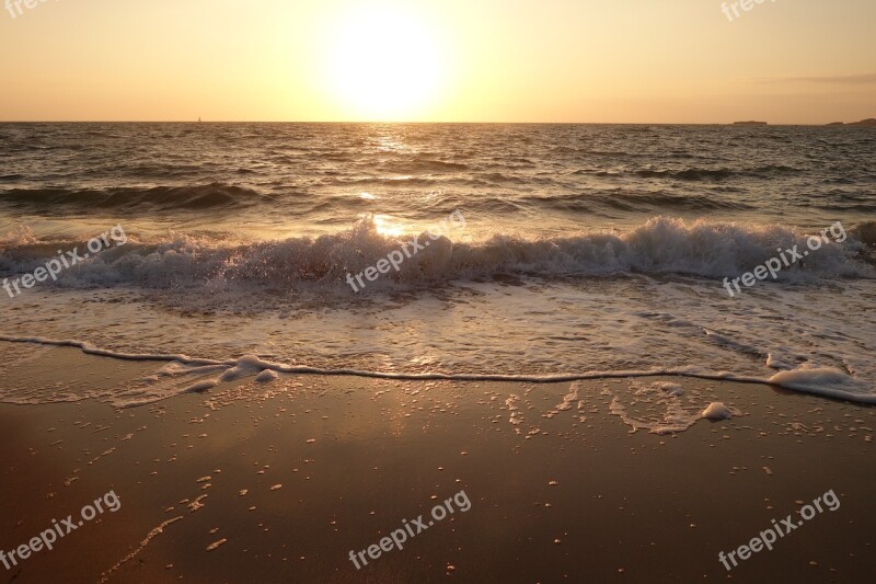 Sunset Sea Ocean Calm Sailboats