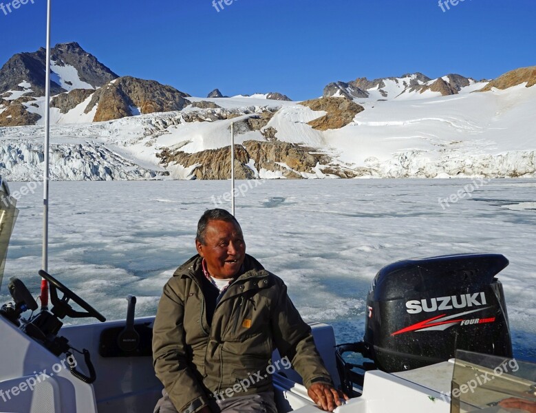 Greenlanders Inuit Boat Glacier Greenland