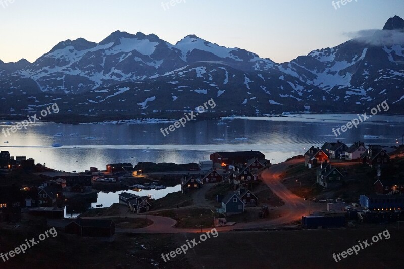 Evening Village Greenland Lighting Sea