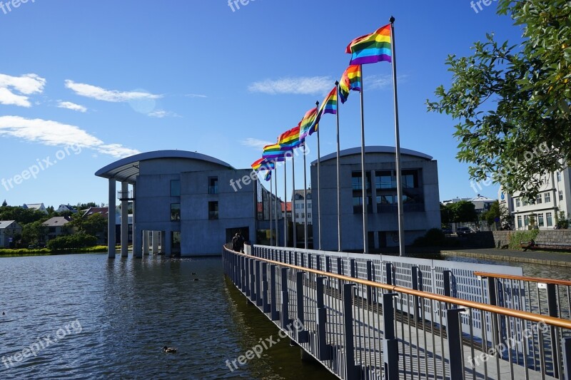 Flags Town Hall Bridge Reykjavik Iceland Free Photos