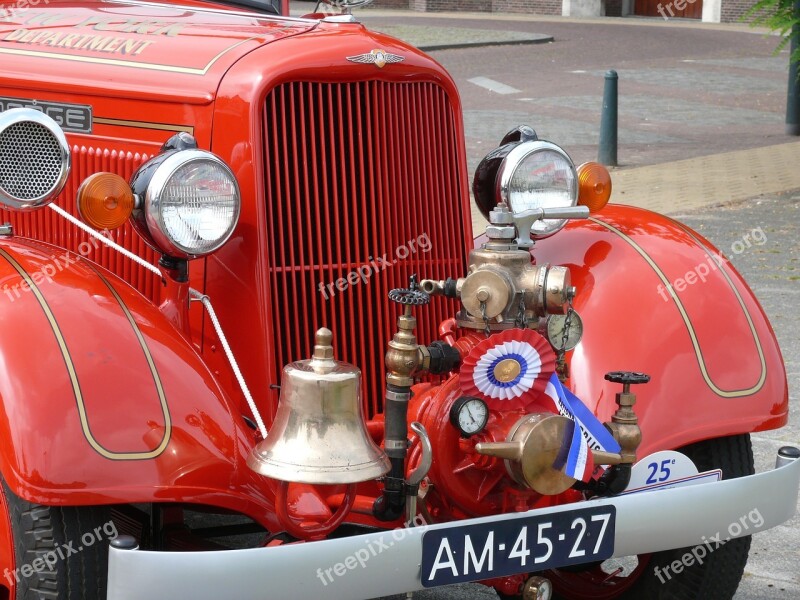 Antique Car Fire Oldtimer Red Vintage