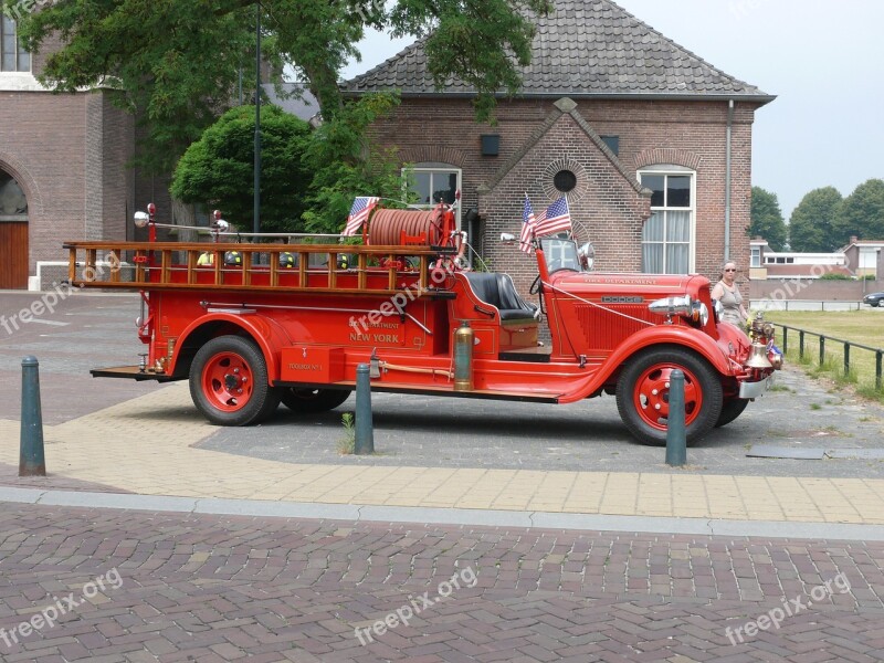 Antique Car Fire Oldtimer Red Vintage