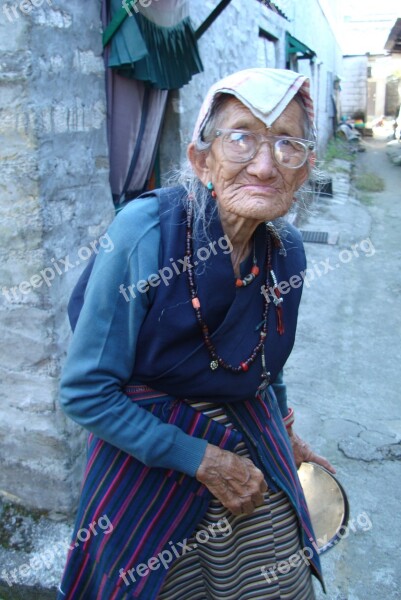 Granny Culture Old Woman Nepal Tibet