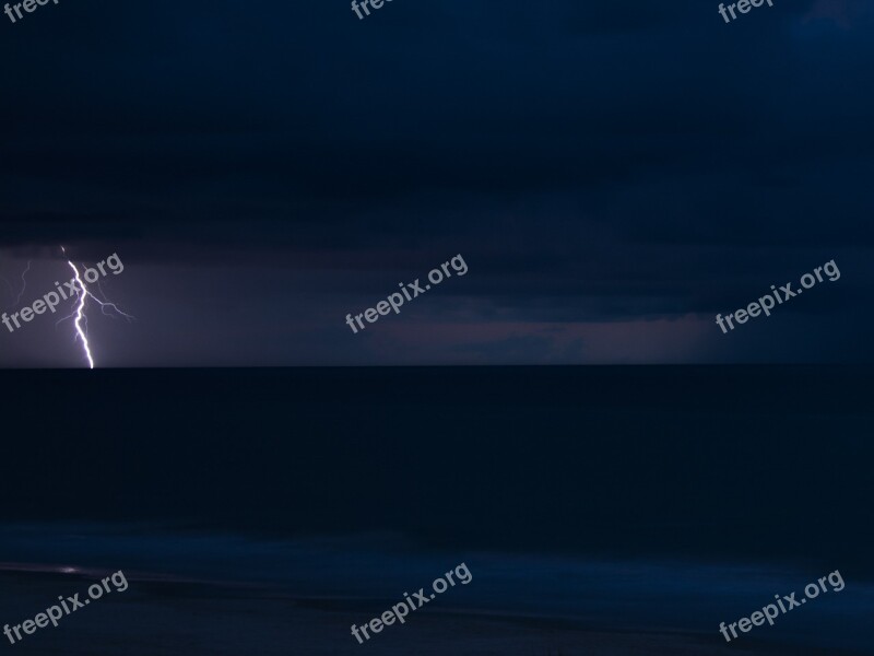 Lightning Storm Ocean Clouds Rain