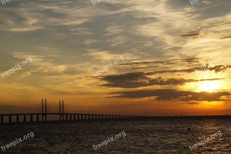 Oresund Oresund Bridge Bridge Abendstimmung Malmö