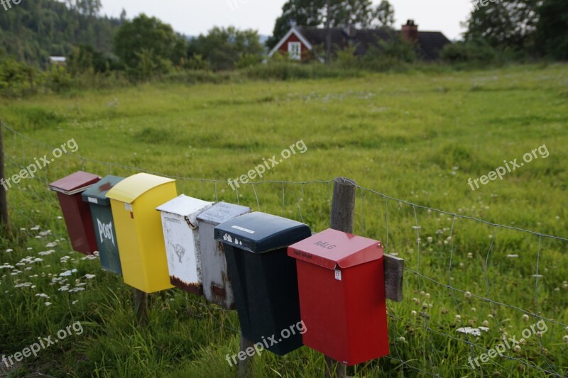 Letter Boxes Mailbox Post Colorful Idyllic