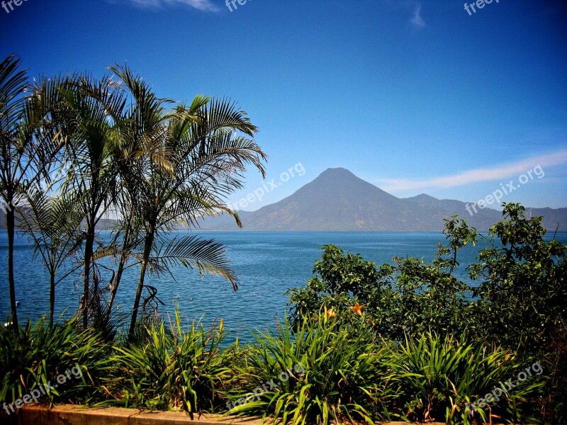 Guatemala Volcano Lake Trees Free Photos