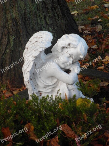 Angel Figure Sculpture Cemetery Autumn