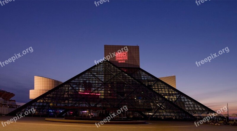 Rock And Roll Hall Of Fame Landmark Night Evening Nighttime