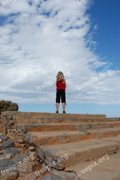 Children Girl Himmel Horizon Step