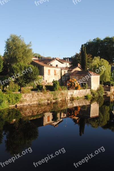 French Village Confolens River View Houses On Water Dordogne