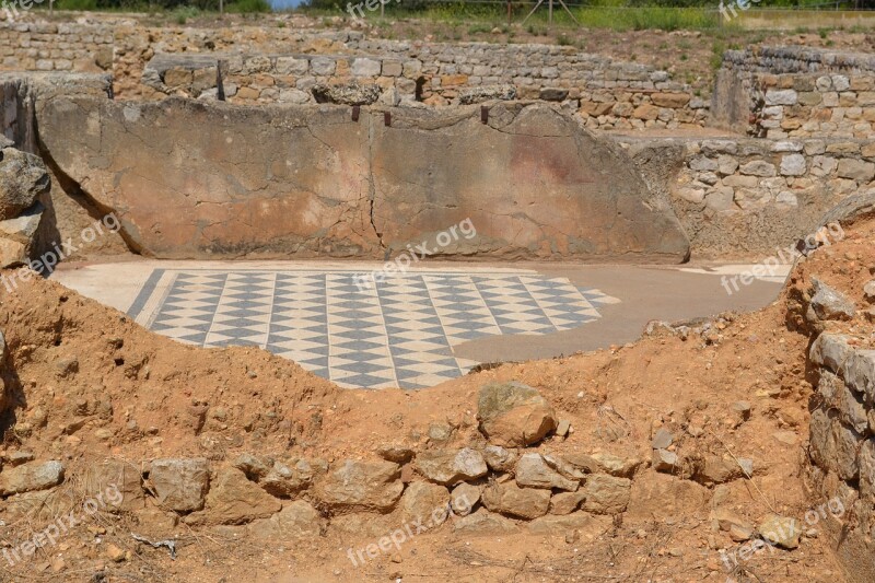 Antique Floor Roman Mosaic Ancient Ruins Ruins Of Empúries Empãºries