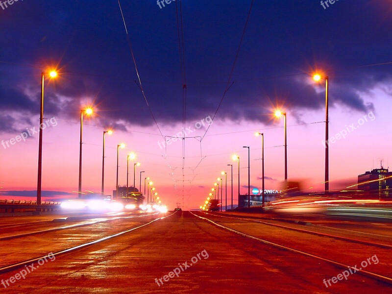 Budapest Sunset Bridge Tram Lanterns