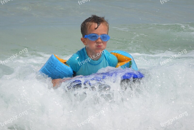 Child Waves Surf People Swimming Goggles