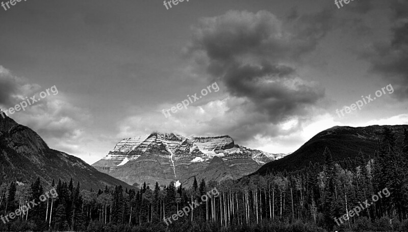 Mountains Mount Robson Black And White Landscape Scenic