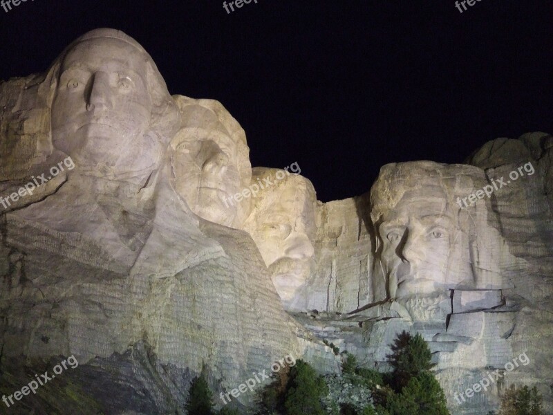 Mount Rushmore Night Monument Landmark Scenic