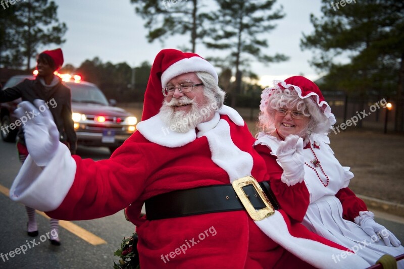 Santa Claus Mrs Claus Parade Evening Waving