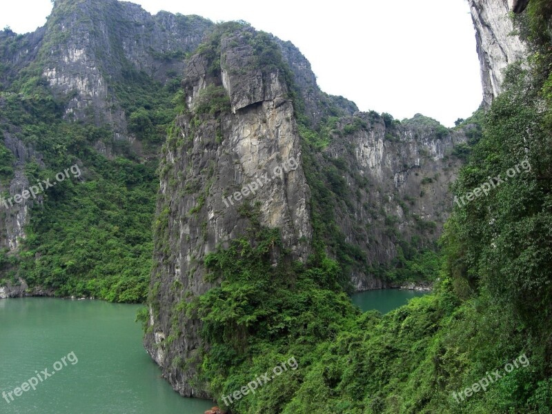 Baie D'halong Bay Water Rocks Cliffs