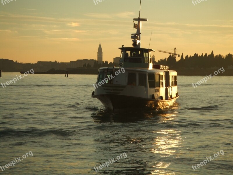 Venice Vaporeto Sunset Boat Sea