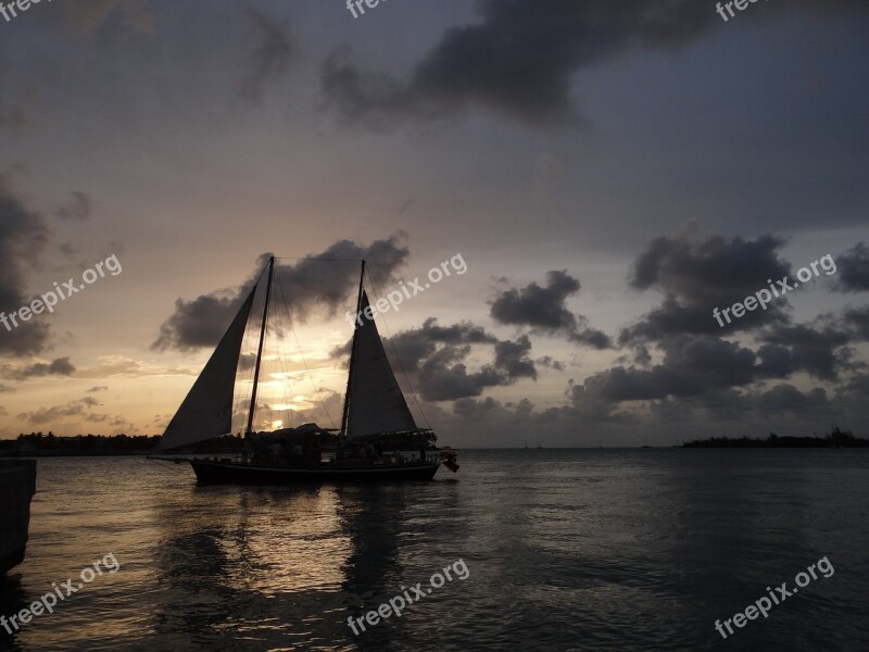 Key West Ship Sunset Clouds Sailing Boat Free Photos