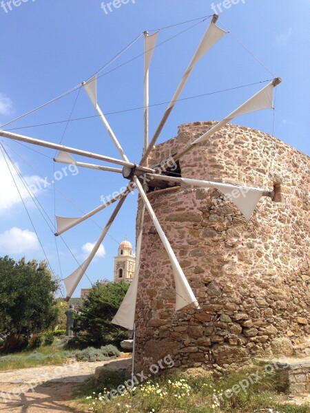 Windmill Crete Land Plateau Island Of Crete