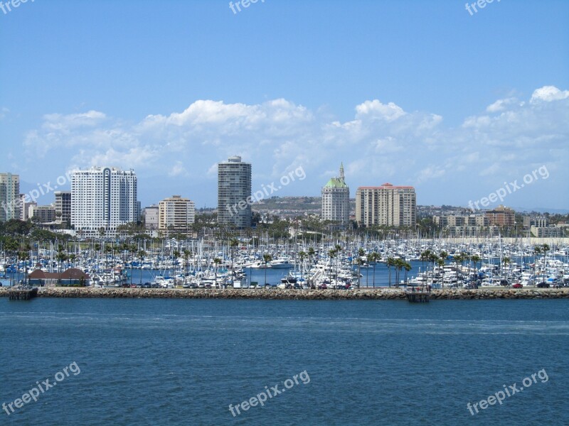 Harbor Long Beach Boats Ocean Water