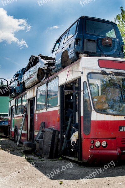 Junkyard Collision Bus Wreck Damaged Vehicles