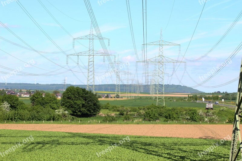 Power Line Field Rwe Power Poles Landscape